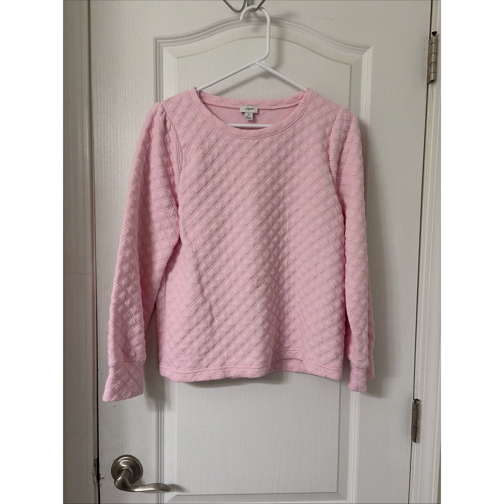 J Crew Baby Pink Quilted Crewneck Sweater Size Small Preppy Barbie